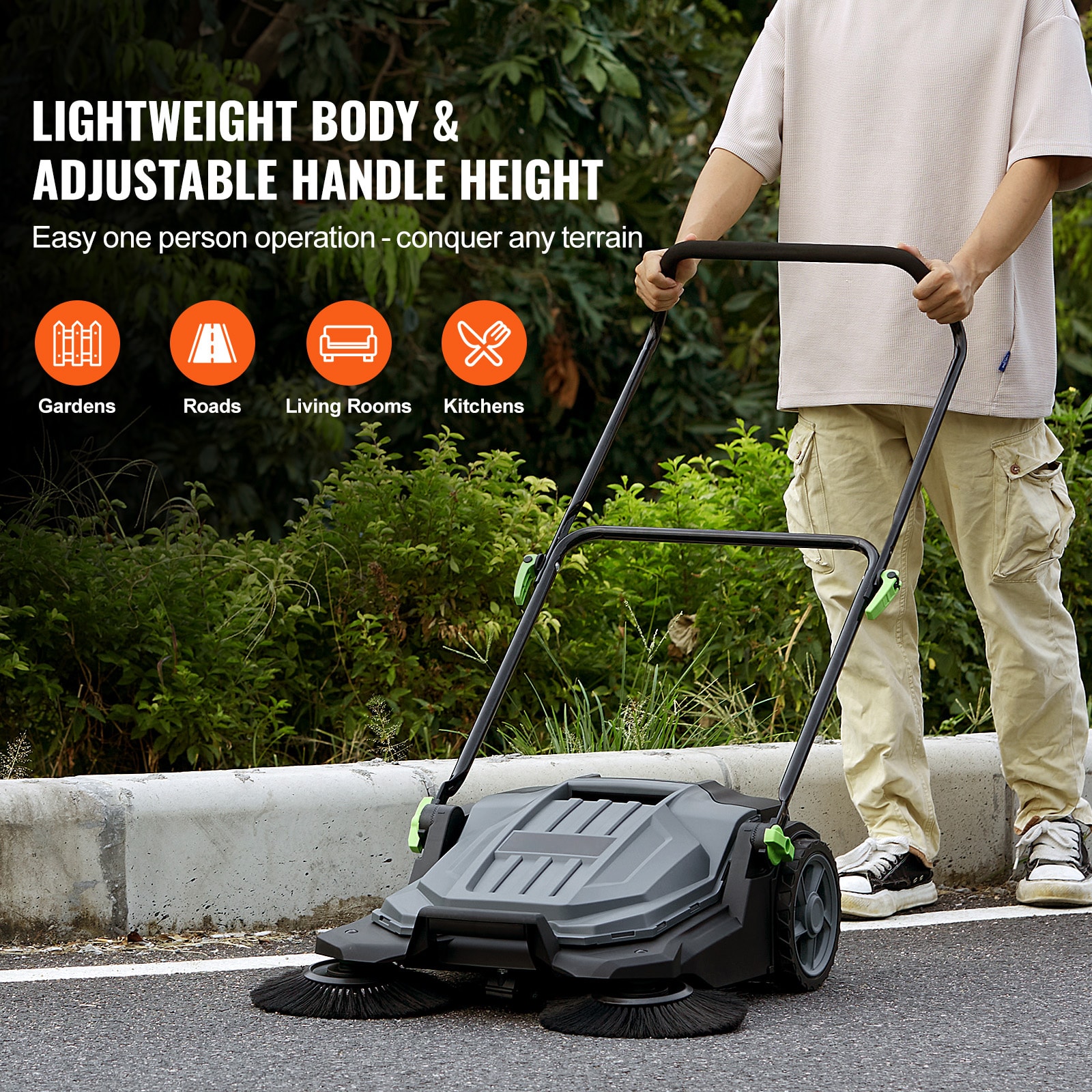 Manual Floor Sweeper With Adjustable Handle And Waste Container_voghion.com